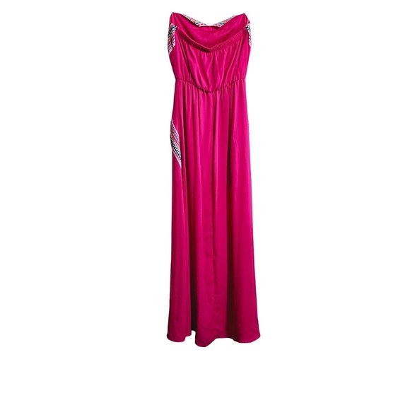 My Michelle Strapless Maxi Dress size XS Embroidered Hot Pink - Picture 2 of 9